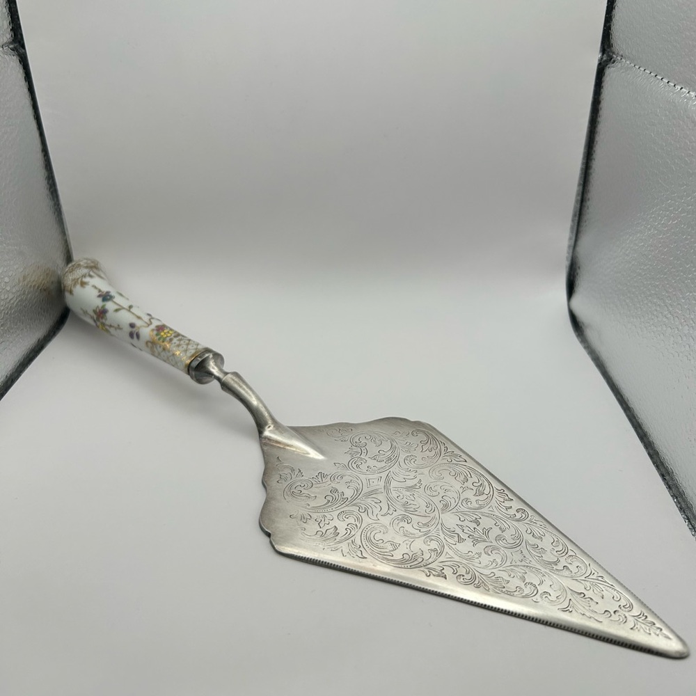 Floral Porcelain Handle Silver Plate Cake Server, WA Italy
